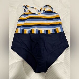 Navy striped swimsuit